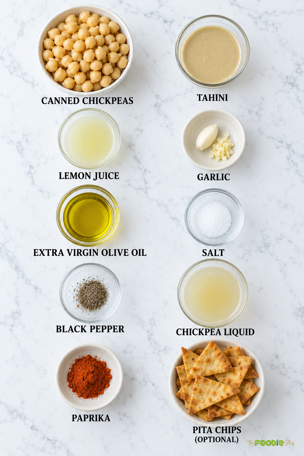Simple ingredients needed to make smooth and creamy homemade hummus.