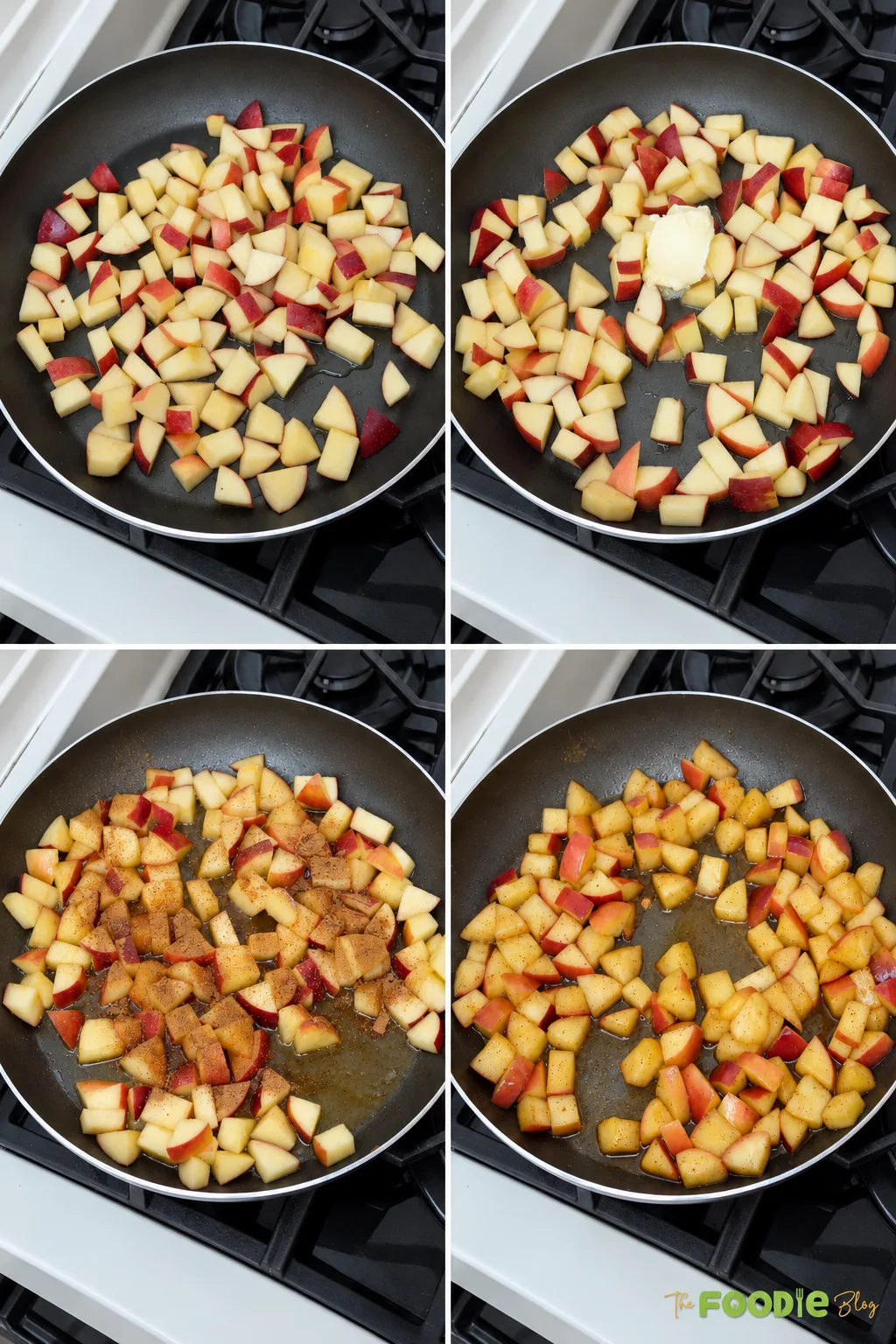 Step by step photos showing how to make stovetop cinnamon apples