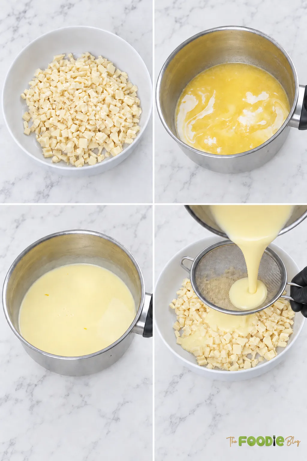 Step by step photos showing how to make lemon truffles with white chocolate