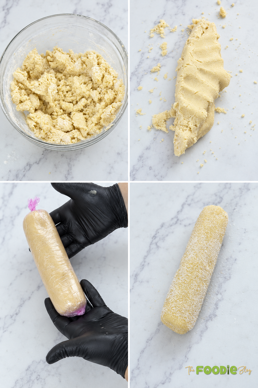 French sablé cookie dough shaped into a log, chilled, coated in sugar, and sliced into rounds.